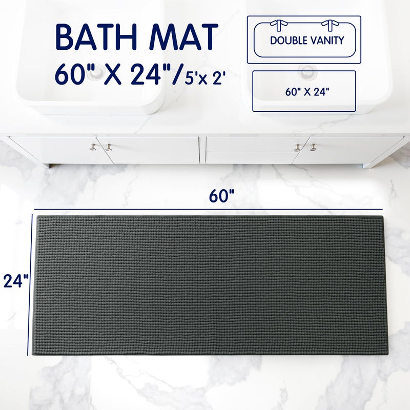 SUBRTEX Bathroom Rugs, 24" x 60" Chenille Bath Rug Soft Short Plush Bath Mat Soft Shower Mat Water Absorbent Shower Mat Quick Dry Machine Washable, Gray - Image 2